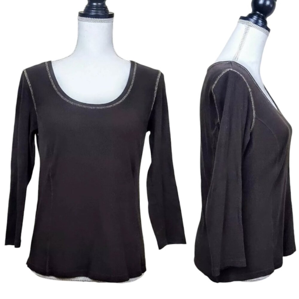 MICHAEL MICHAEL KORS Top, Brown Cotton Long Sleeve Solid Casual Boho, M